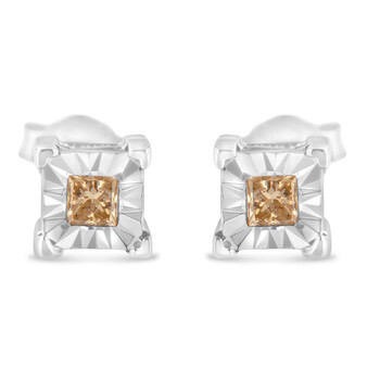 Bông tai Haus Of Brilliance Sterling Silver 3/8Ct. Tdw Princess-Cut Diamond Solitaire Stud Earrings (K-L