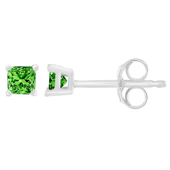 Bông tai Haus Of Brilliance Sterling Silver 3/8Ct Tdw Princess Treated Green Diamond Solitaire Stud Earrings (I2-I3)