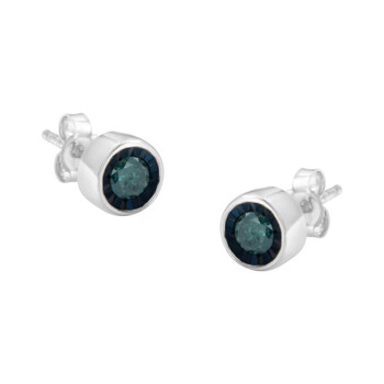 Bông tai Haus Of Brilliance Sterling Silver 3/8Ct Tdw Treated Blue Diamond Floral Stud Earrings (Blue