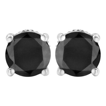 Bông tai Haus Of Brilliance Sterling Silver 3 Cttw Black Diamond Screw-Back 4-Prong Classic Stud Earrings (Color-Enhanced