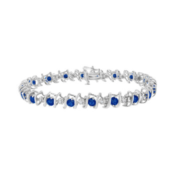 Haus Of Brilliance Sterling Silver Blue Sapphire And Diamond S-Link Tennis Bracelet (H-I, I1-I2) 1 Vòng tay Haus Of Brilliance Sterling Silver Blue Sapphire And Diamond S-Link Tennis Bracelet (H-I