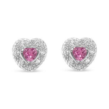 Haus Of Brilliance Sterling Silver Created Pink Sapphire And Diamond Accent Heart Stud Earrings (I-J,I2-I3) 2 Bông tai Haus Of Brilliance Sterling Silver Created Pink Sapphire And Diamond Accent Heart Stud Earrings (I-J