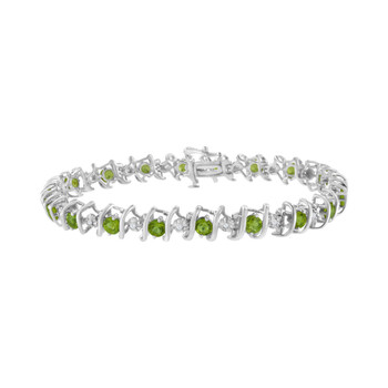 Vòng tay Haus Of Brilliance Sterling Silver Green Peridot And Diamond S-Link Tennis Bracelet (H-I