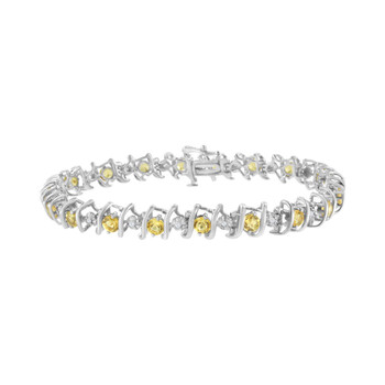 Vòng tay Haus Of Brilliance Sterling Silver Yellow Citrine And Diamond S-Link Tennis Bracelet (H-I