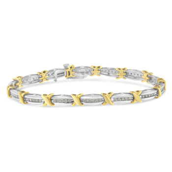 Haus Of Brilliance Two-Tone Gold Plated Sterling Silver 1Ct Tdw Diamond X-Link Bracelet (I-J, I2-I3) 2 Vòng tay Haus Of Brilliance Two-Tone Gold Plated Sterling Silver 1Ct Tdw Diamond X-Link Bracelet (I-J