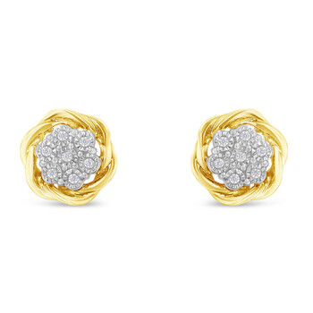 Bông tai Haus Of Brilliance Yellow Gold Plated Sterling Silver 1/6Ct Tdw Diamond Rose Stud Earrings (I-J