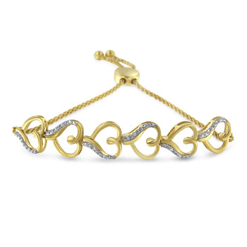 Haus Of Brilliance Yellow Plated Sterling Silver 1/10Ct Tdw Diamond Heart Link Bolo Bracelet(H-I,I2-I3) 1 Vòng tay Haus Of Brilliance Yellow Plated Sterling Silver 1/10Ct Tdw Diamond Heart Link Bolo Bracelet(H-I