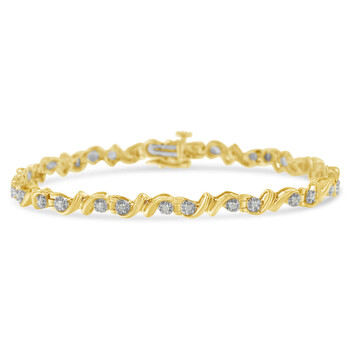 Haus Of Brilliance Yellow Plated Sterling Silver 1/2Ct Tdw Diamond Link Tennis Bracelet (I-J,I3-Promo) 1 Vòng tay Haus Of Brilliance Yellow Plated Sterling Silver 1/2Ct Tdw Diamond Link Tennis Bracelet (I-J