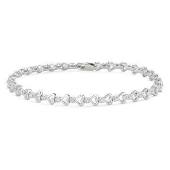 Vòng tay Hetal Diamonds Sterling Silver Diamond Heart Link Bracelet chính hãng