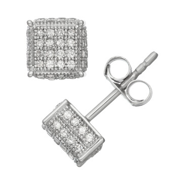Bông tai Hetal Diamonds 1/2 Cttw Pave Set Diamond Square Earrings In Sterling Silver