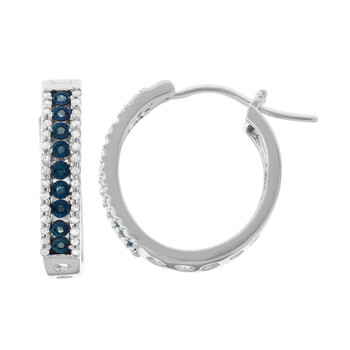 Bông tai Hetal Diamonds 0.45Cttw Miracle Plate White & Blue Diamond Hoop Earring In Sterling Silver
