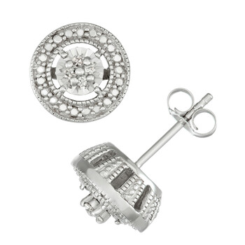 Bông tai Hetal Diamonds 1/10 Cttw Illusion Plate Diamond Earrings In Sterling Silver