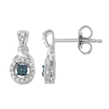 Bông tai Hetal Diamonds 0.12Cttw Blue And White Diamond Earrings In Sterling Silver
