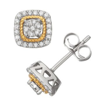 Hetal Diamonds 1/4 Cttw Miracle Plate Diamond Halo Earrings In Sterling Silver With Yellow Gold Plating 1 Bông tai Hetal Diamonds 1/4 Cttw Miracle Plate Diamond Halo Earrings In Sterling Silver With Yellow Gold Plating