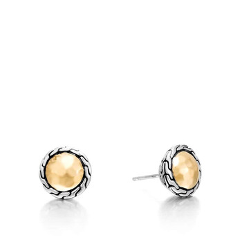 Bông tai John Hardy Classic Chain Round Silver & Hammered Yellow Gold Stud Earrings
