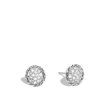 Bông tai John Hardy Classic Chain Sterling Silver Diamond Large Round Stud Earrings