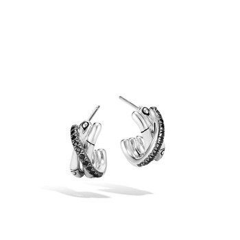 John Hardy Sterling Silver Bamboo J Hoop Earrings With Black Sapphire & Spinel 1 Bông tai John Hardy Sterling Silver Bamboo J Hoop Earrings With Black Sapphire & Spinel