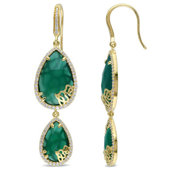 Bông tai Julianna B Duchesse Green Onyx Diamond Yellow Gold-Plated Sterling Silver Dangle Earrings