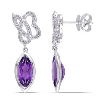 Bông tai Julianna B Joyjb 1/5 Ct Diamond Tw And 2 Ct Tgw Amethyst Ear Pin Earrings 14K White Gold Gh Si