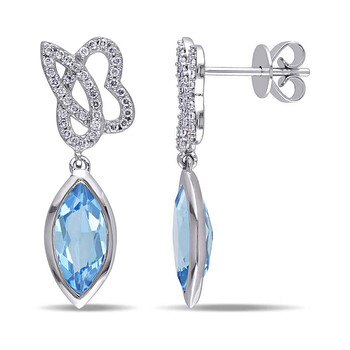 Bông tai Julianna B Joyjb 1/5 Ct Diamond Tw And 2 3/5 Ct Tgw Blue Topaz - Swiss Ear Pin Earrings 14K White Gold Gh Si
