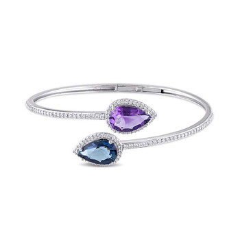 Vòng tay Julianna B Joyjb 3/4 Ct Diamond Tw And 6 5/8 Ct Tgw Amethyst Blue Topaz - London Bangle 14K White Gold Gh Si chính hãng