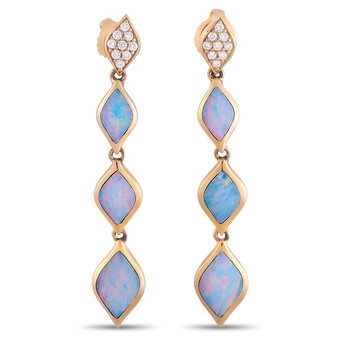 Bông tai Kabana 14K Yellow Gold 0.14 Ct Diamond And Inlaid Opal Earrings