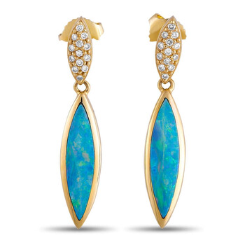 Bông tai Kabana 18K Yellow Gold 0.13 Ct Diamond And Inlaid Opal Dangle Earrings