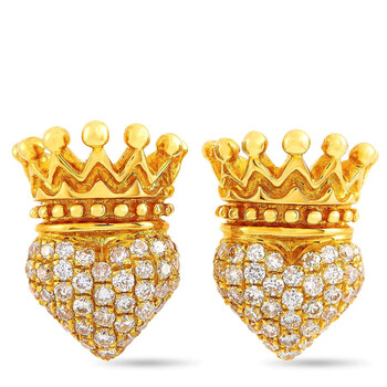 King Baby 18K Yellow Gold And Diamond Crowned Heart Earrings 1 Bông tai King Baby 18K Yellow Gold And Diamond Crowned Heart Earrings