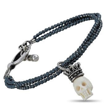 Vòng tay King Baby Silver And Hematite Crowned White Skull Three Strand Bracelet chính hãng