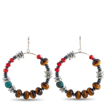 King Baby Silver Ceramic, Hematite And Czech Glass Bead Hoop Earrings 2 Bông tai King Baby Silver Ceramic