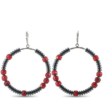 King Baby Silver Hematite And Czech Glass Bead Hoop Earrings 2 Bông tai King Baby Silver Hematite And Czech Glass Bead Hoop Earrings