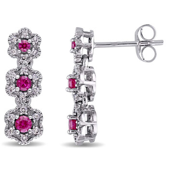 Laura Ashley 1/5 Ct Tw Diamond & 1/3 Ct Tgw Created Ruby Stud Earrings 2 Bông tai Laura Ashley 1/5 Ct Tw Diamond & 1/3 Ct Tgw Created Ruby Stud Earrings