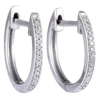 Bông tai Lb Exclusive 14K White Gold 0.05 Ct Diamond Small Hoop Earrings