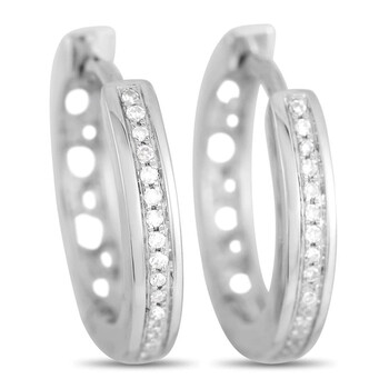 Lb Exclusive 14K White Gold 0.07 Ct Diamond Hoop Earrings 1 Bông tai Lb Exclusive 14K White Gold 0.07 Ct Diamond Hoop Earrings