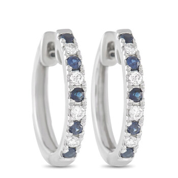 Lb Exclusive 14K White Gold 0.11 Ct Diamond And Sapphire Hoop Earrings 2 Bông tai Lb Exclusive 14K White Gold 0.11 Ct Diamond And Sapphire Hoop Earrings