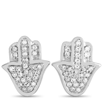 Lb Exclusive 14K White Gold 0.12 Ct Diamond Hamsa Earrings 1 Bông tai Lb Exclusive 14K White Gold 0.12 Ct Diamond Hamsa Earrings