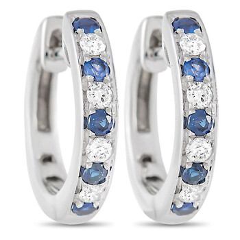 Bông tai Lb Exclusive 14K White Gold 0.15 Ct Diamond And Sapphire Hoop Earrings