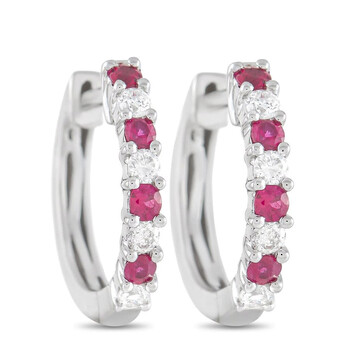 Lb Exclusive 14K White Gold 0.17 Ct Diamond And Ruby Hoop Earrings 2 Bông tai Lb Exclusive 14K White Gold 0.17 Ct Diamond And Ruby Hoop Earrings