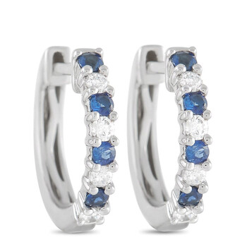 Bông tai Lb Exclusive 14K White Gold 0.17 Ct Diamond And Sapphire Hoop Earrings