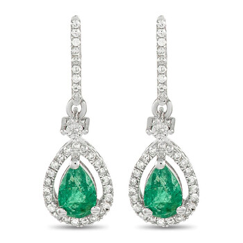 Lb Exclusive 14K White Gold 0.20 Ct Diamond And Emerald Dangle Earrings 2 Bông tai Lb Exclusive 14K White Gold 0.20 Ct Diamond And Emerald Dangle Earrings