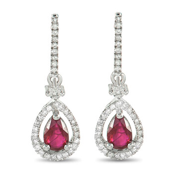 Bông tai Lb Exclusive 14K White Gold 0.20 Ct Diamond And Ruby Dangle Earrings