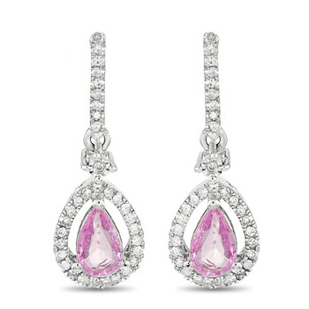 Bông tai Lb Exclusive 14K White Gold 0.20 Ct Diamond And Sapphire Dangle Earrings