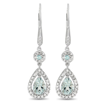 Lb Exclusive 14K White Gold 0.35 Ct Diamond And Aquamarine Dangle Earrings 2 Bông tai Lb Exclusive 14K White Gold 0.35 Ct Diamond And Aquamarine Dangle Earrings