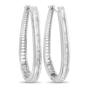 Lb Exclusive 14K White Gold 0.50 Ct Diamond Hoop Earrings 2 Bông tai Lb Exclusive 14K White Gold 0.50 Ct Diamond Hoop Earrings