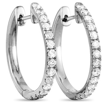 Lb Exclusive 14K White Gold 0.50 Ct Diamond Pave Hoop Earrings 1 Bông tai Lb Exclusive 14K White Gold 0.50 Ct Diamond Pave Hoop Earrings