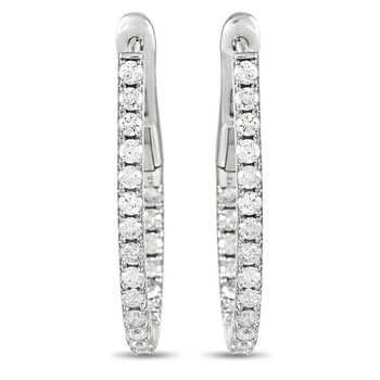 Bông tai Lb Exclusive 14K White Gold 0.77Ct Diamond Inside Out Oval Hoop Earrings