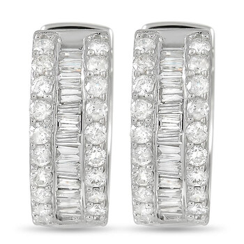 Bông tai Lb Exclusive 14K White Gold 0.79 Ct Diamond Hoop Earrings