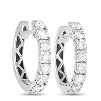 Lb Exclusive 14K White Gold 0.83 Ct Diamond Hoop Earrings 1 Bông tai Lb Exclusive 14K White Gold 0.83 Ct Diamond Hoop Earrings
