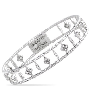 Vòng tay Lb Exclusive 14K White Gold 1.22 Ct Diamond Dainty Flower Bangle Bracelet chính hãng