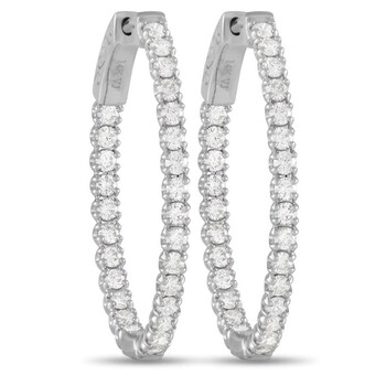 Bông tai Lb Exclusive 14K White Gold 1.55 Ct Diamond Hoop Earrings